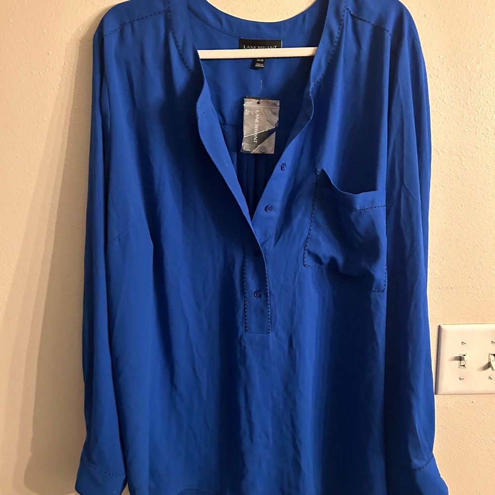 Lane Bryant Cobalt Blue Long-Sleeve Split-Neck Tunic